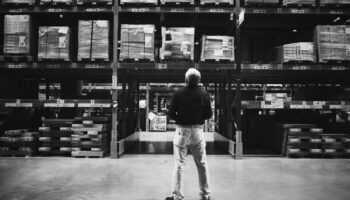 Caucasian man checking stock inventory